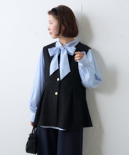 【場合】帶粗花呢馬甲拼接滾邊長褲