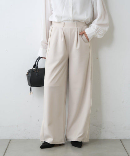 【場合】帶粗花呢馬甲拼接滾邊長褲