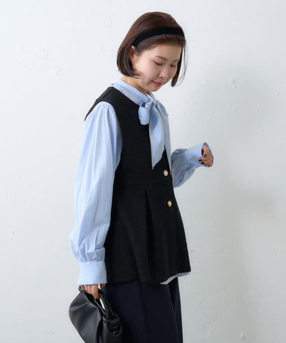 【場合】帶粗花呢馬甲拼接滾邊長褲