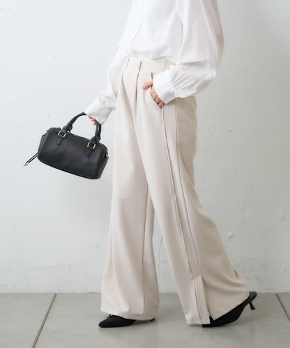 【場合】帶粗花呢馬甲拼接滾邊長褲