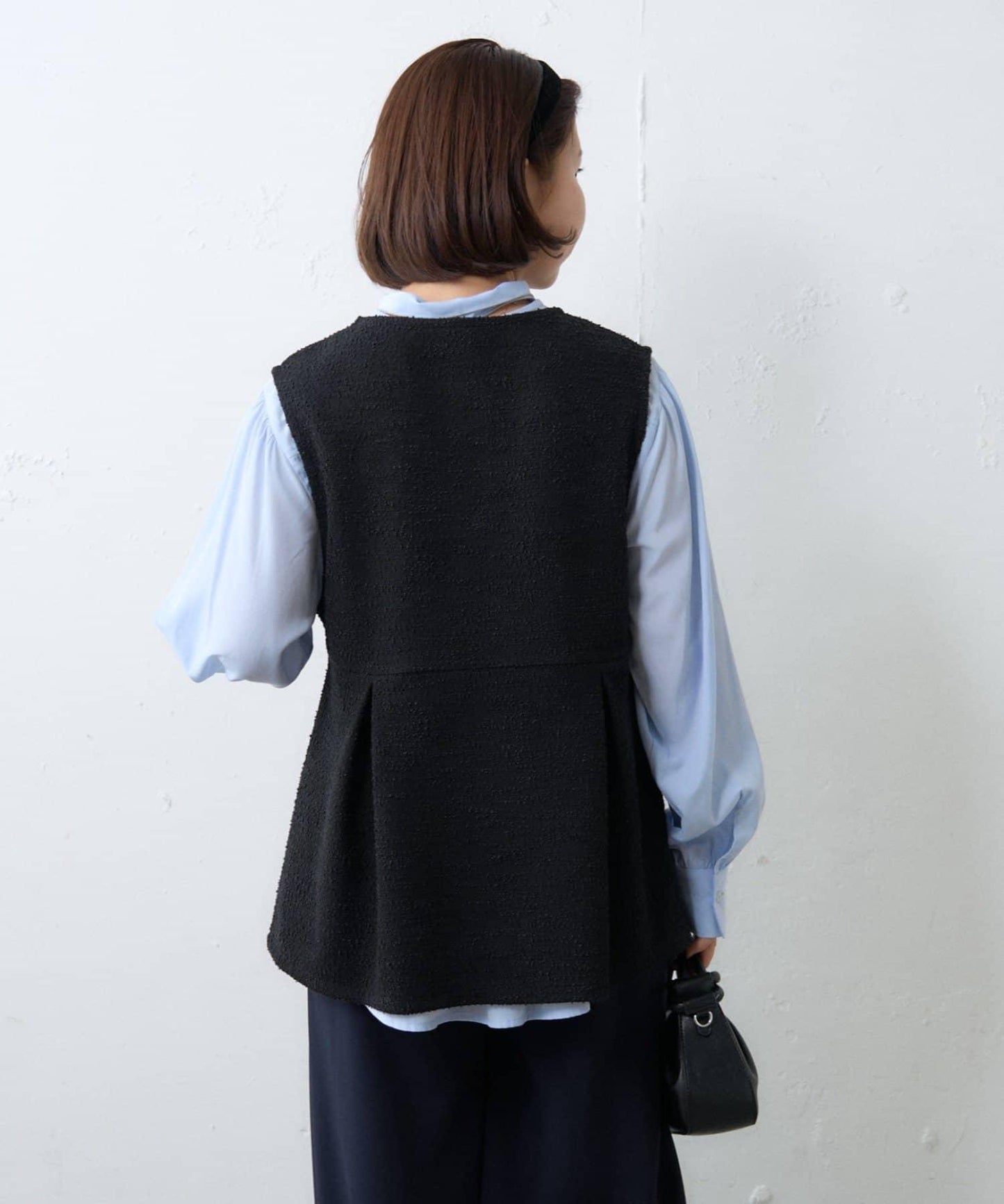 【場合】帶粗花呢馬甲拼接滾邊長褲