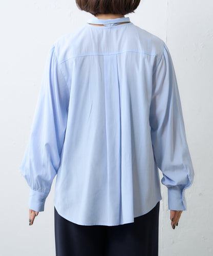 配色滾邊蝴蝶結領襯衫