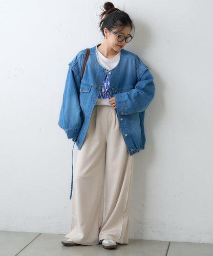 【場合】帶粗花呢馬甲拼接滾邊長褲