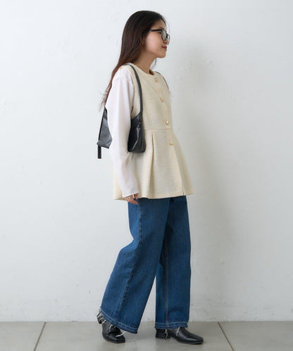 【場合】帶粗花呢馬甲拼接滾邊長褲