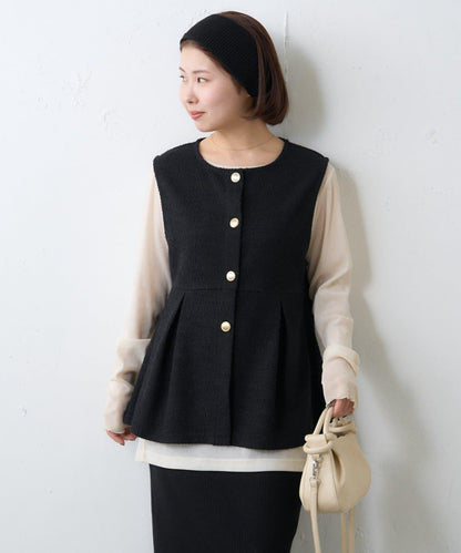 【場合】帶粗花呢馬甲拼接滾邊長褲