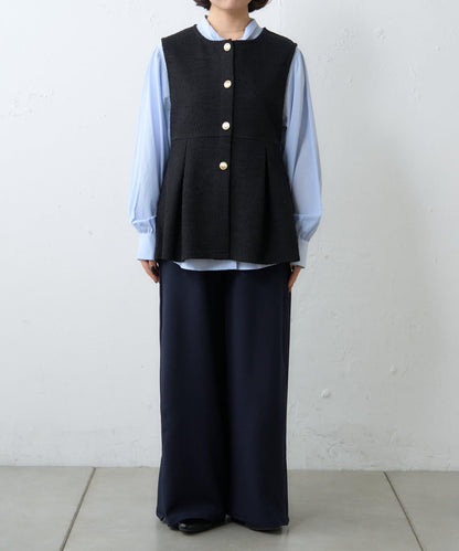 【場合】帶粗花呢馬甲拼接滾邊長褲