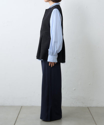 【場合】帶粗花呢馬甲拼接滾邊長褲