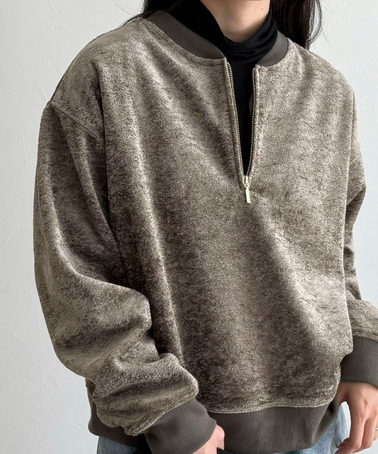 毛圈針織半拉鍊套頭衫