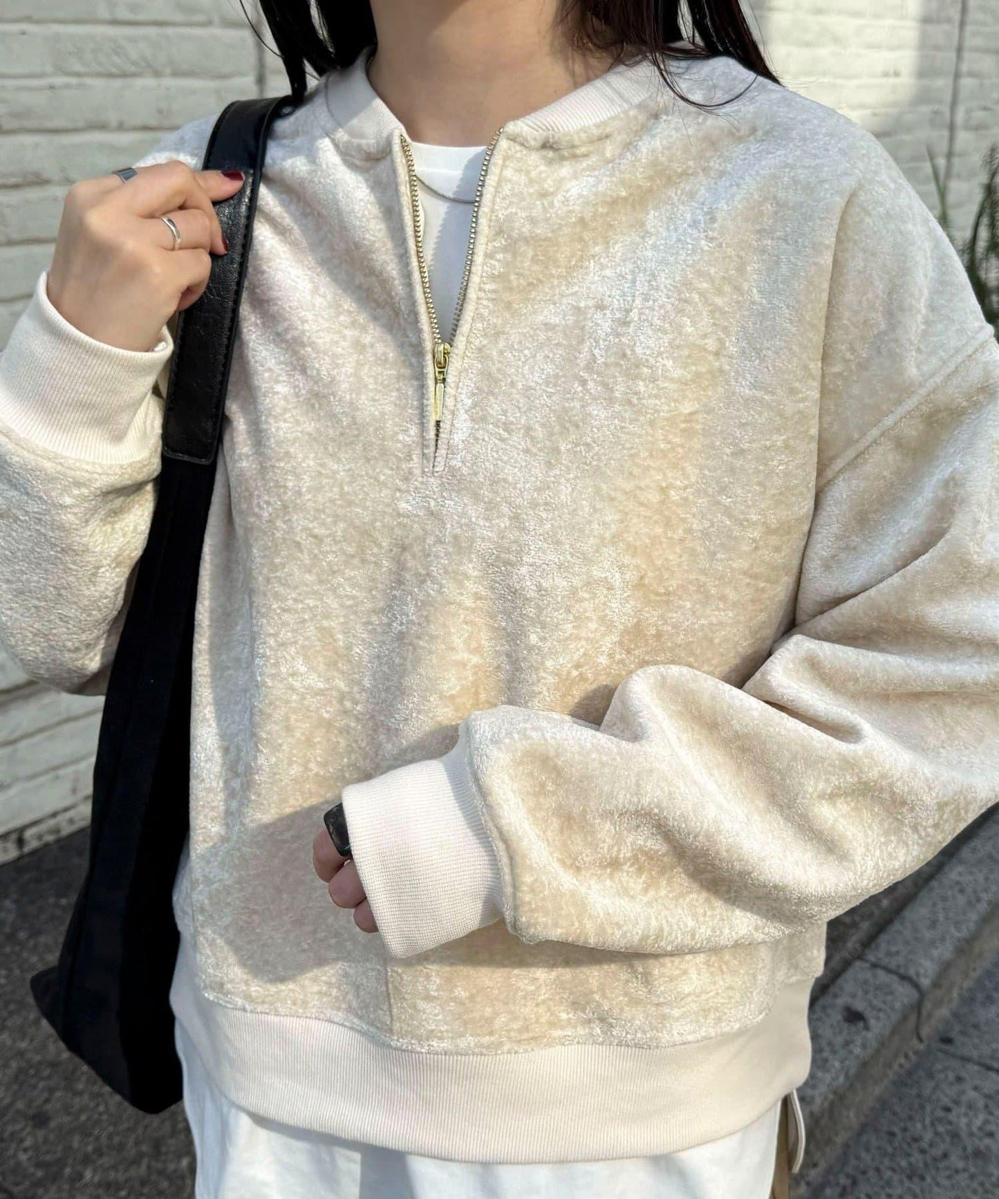 毛圈針織半拉鍊套頭衫