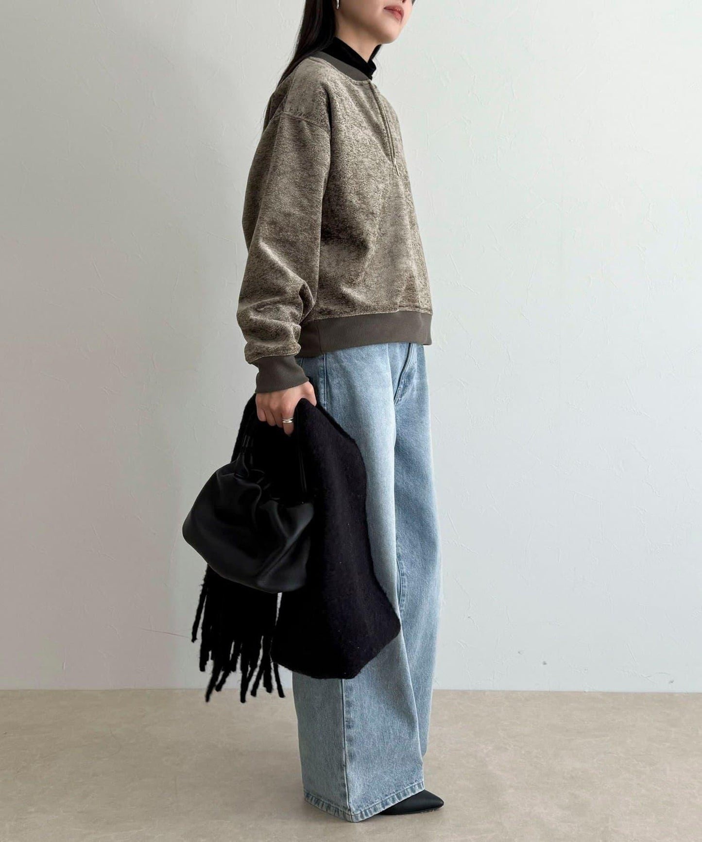 毛圈針織半拉鍊套頭衫