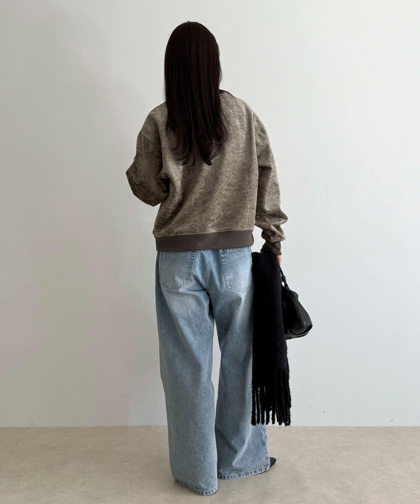 毛圈針織半拉鍊套頭衫