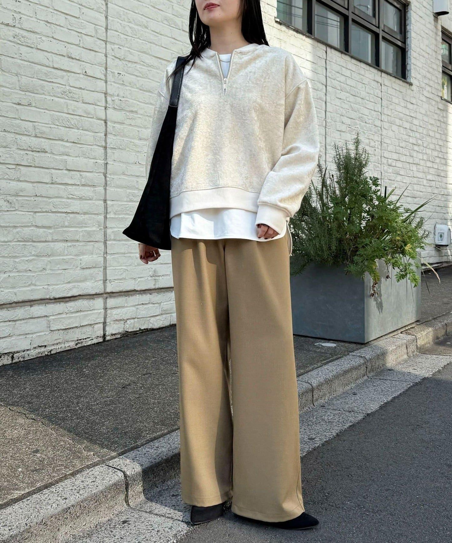 毛圈針織半拉鍊套頭衫