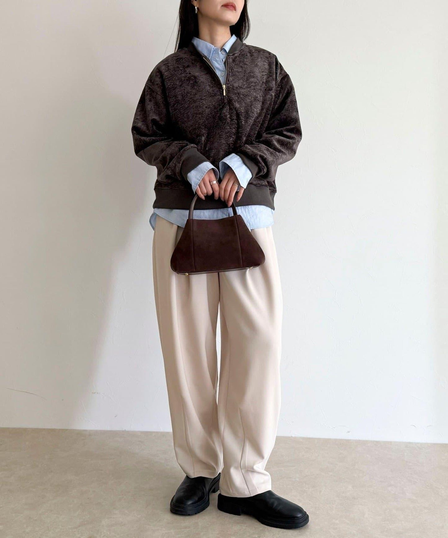 毛圈針織半拉鍊套頭衫