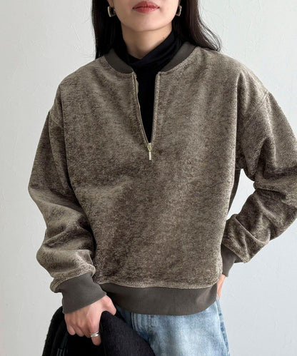 毛圈針織半拉鍊套頭衫