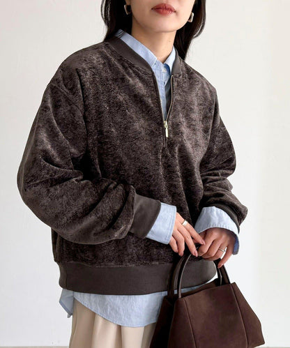 毛圈針織半拉鍊套頭衫