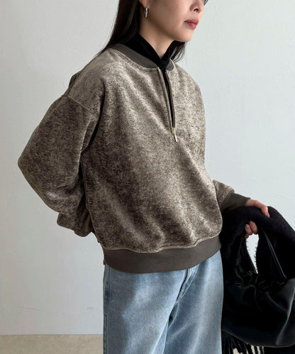 毛圈針織半拉鍊套頭衫