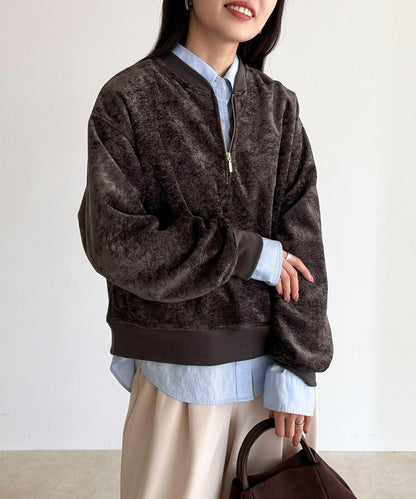 毛圈針織半拉鍊套頭衫