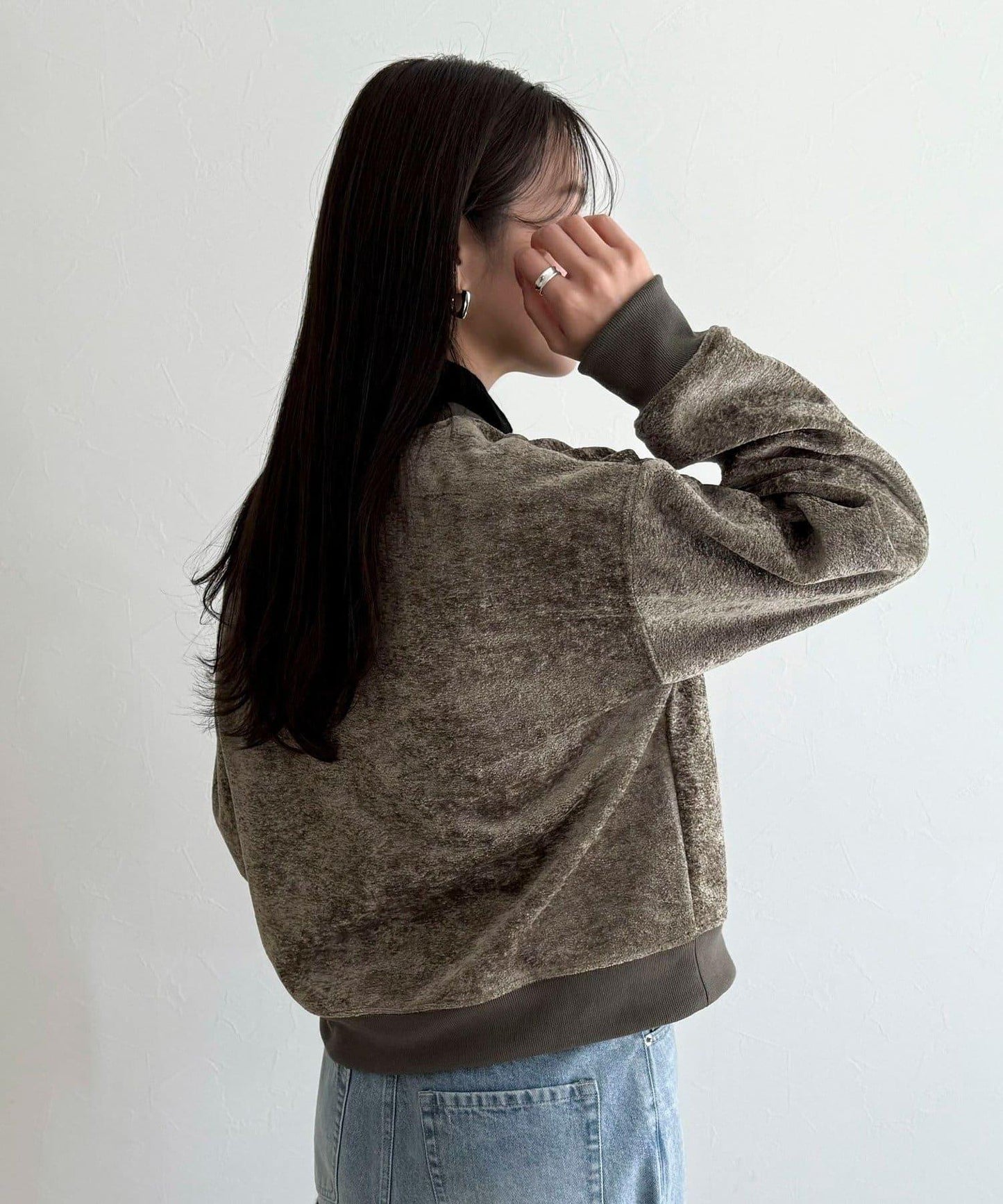 毛圈針織半拉鍊套頭衫