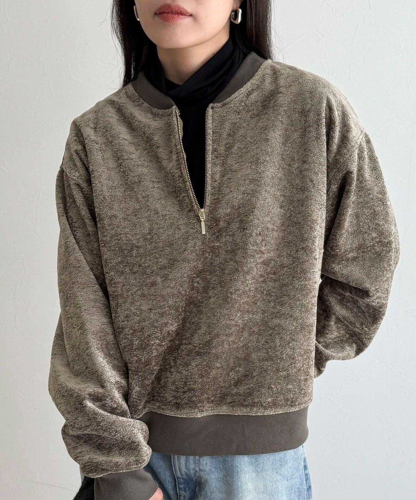 毛圈針織半拉鍊套頭衫