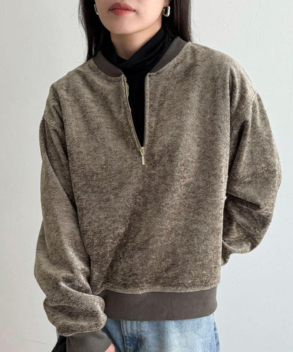 毛圈針織半拉鍊套頭衫