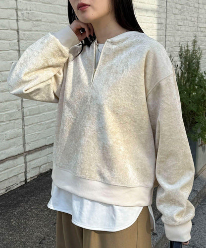 毛圈針織半拉鍊套頭衫