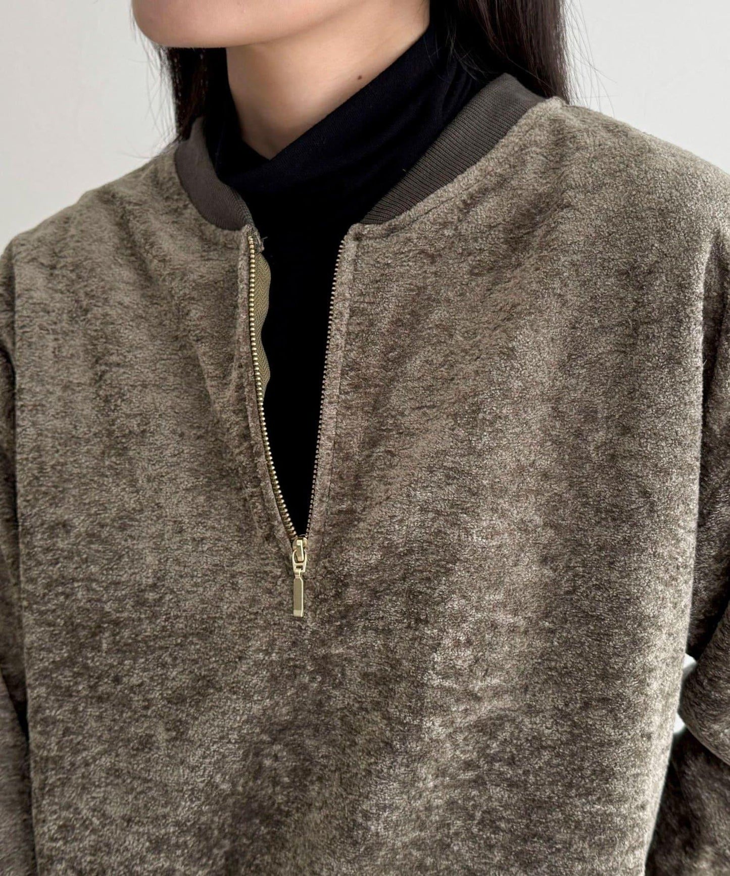 毛圈針織半拉鍊套頭衫