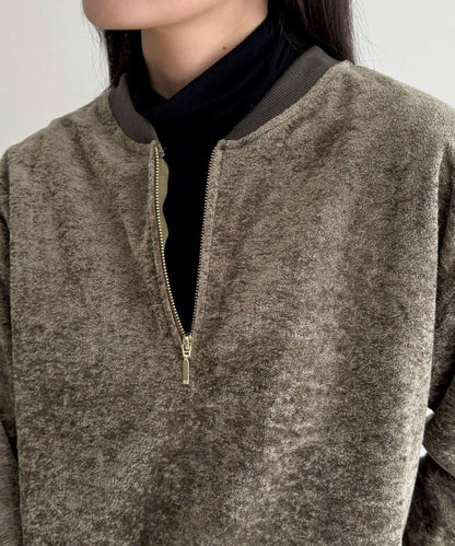 毛圈針織半拉鍊套頭衫