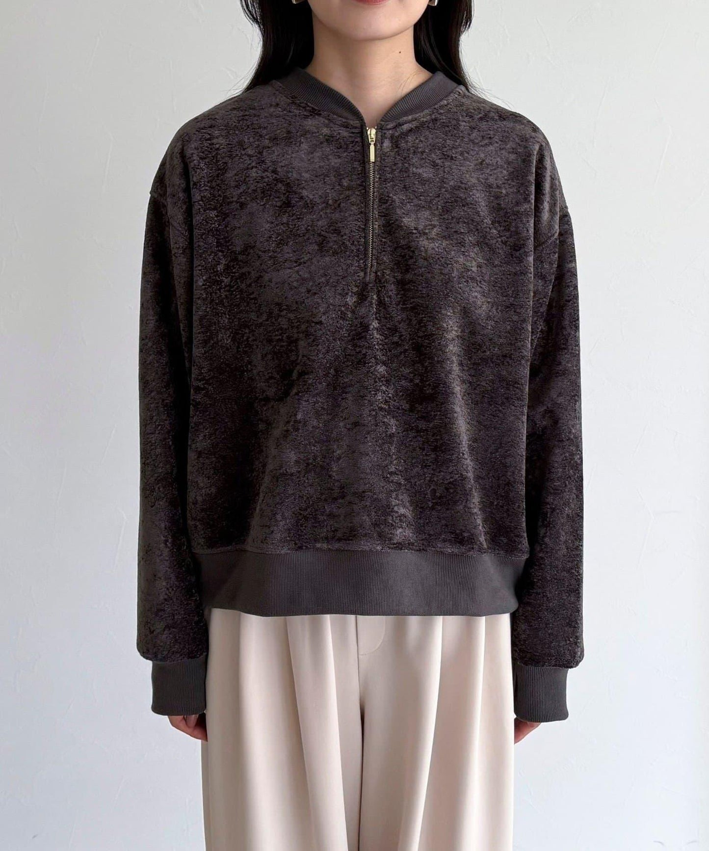 毛圈針織半拉鍊套頭衫