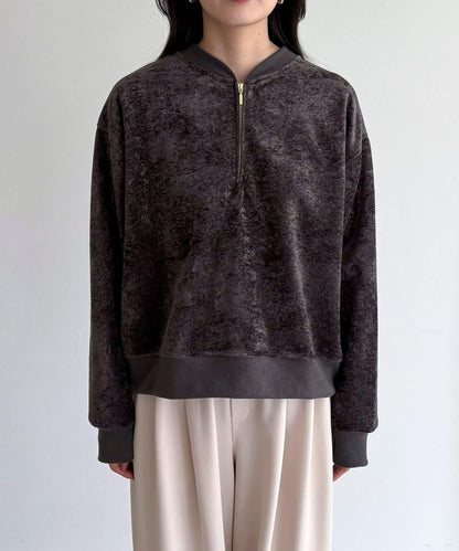 毛圈針織半拉鍊套頭衫