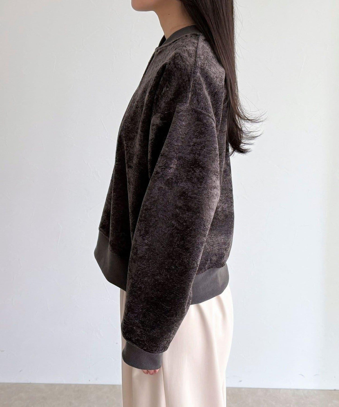 毛圈針織半拉鍊套頭衫