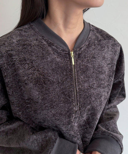 毛圈針織半拉鍊套頭衫