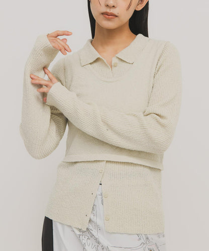 一部分色迷你圈圈紗疊穿針織襯衫