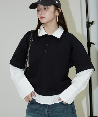 層疊風格襯衫式POLO上衣