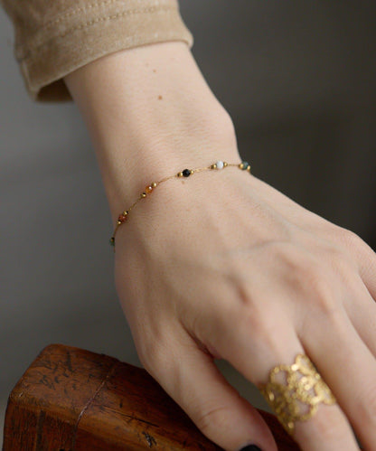 金屬過敏適用/不鏽鋼 棕色石手鍊