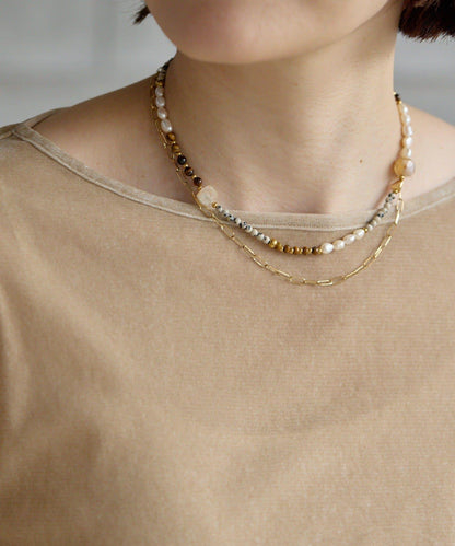 《金屬過敏適用/不鏽鋼》天然石×鏈條套裝項鍊