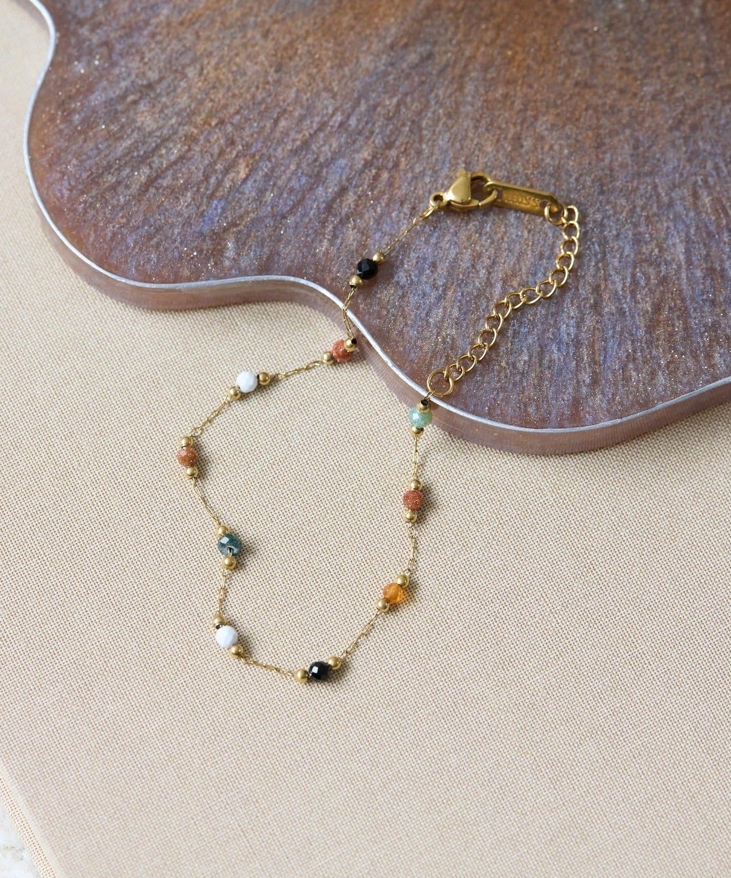 金屬過敏適用/不鏽鋼 棕色石手鍊