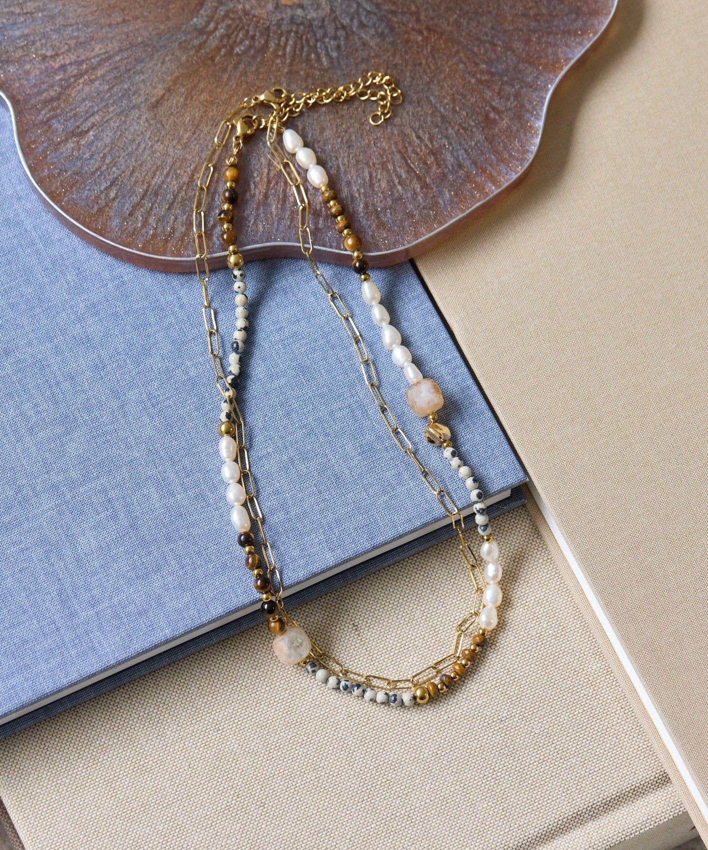 《金屬過敏適用/不鏽鋼》天然石×鏈條套裝項鍊