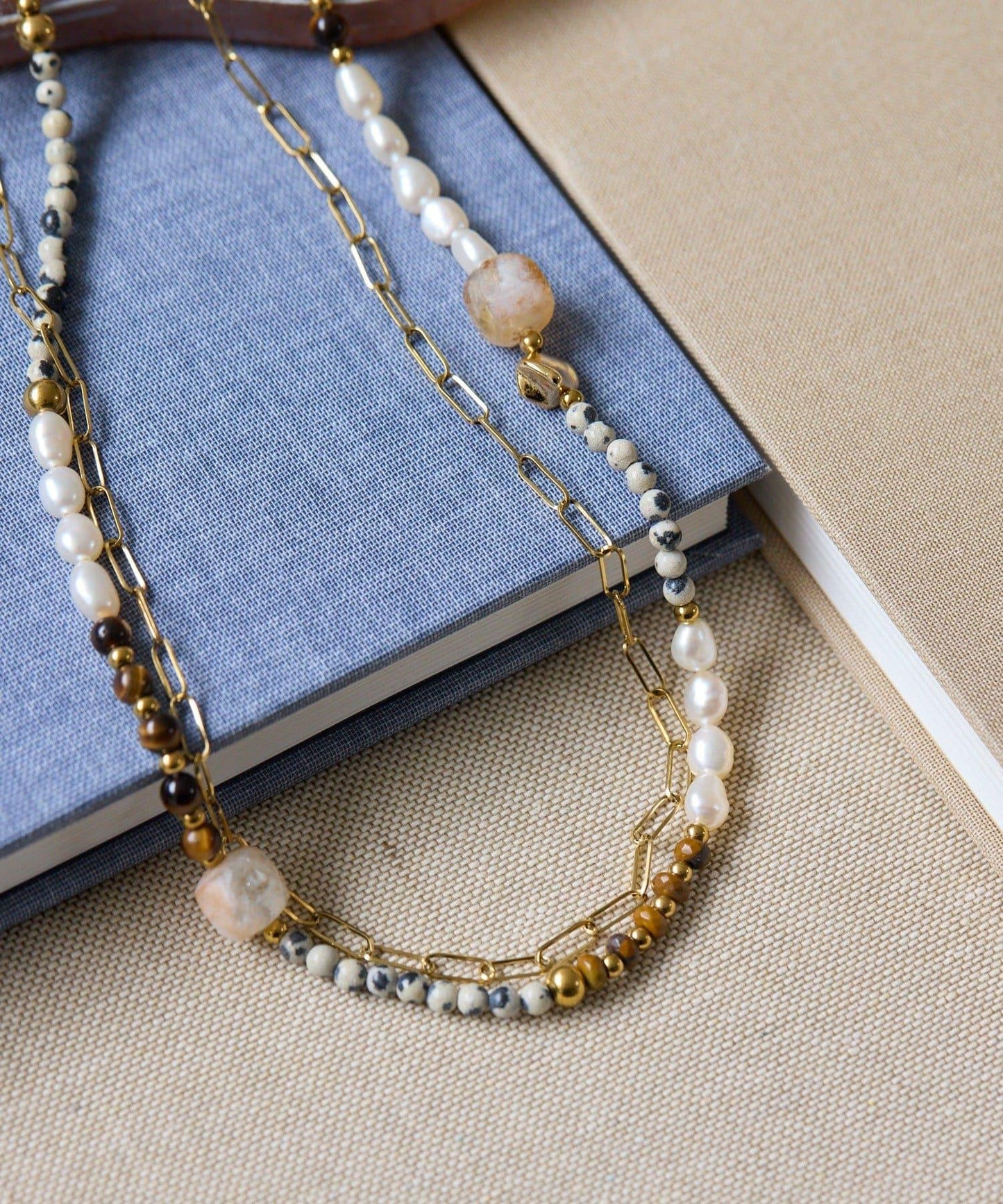 《金屬過敏適用/不鏽鋼》天然石×鏈條套裝項鍊