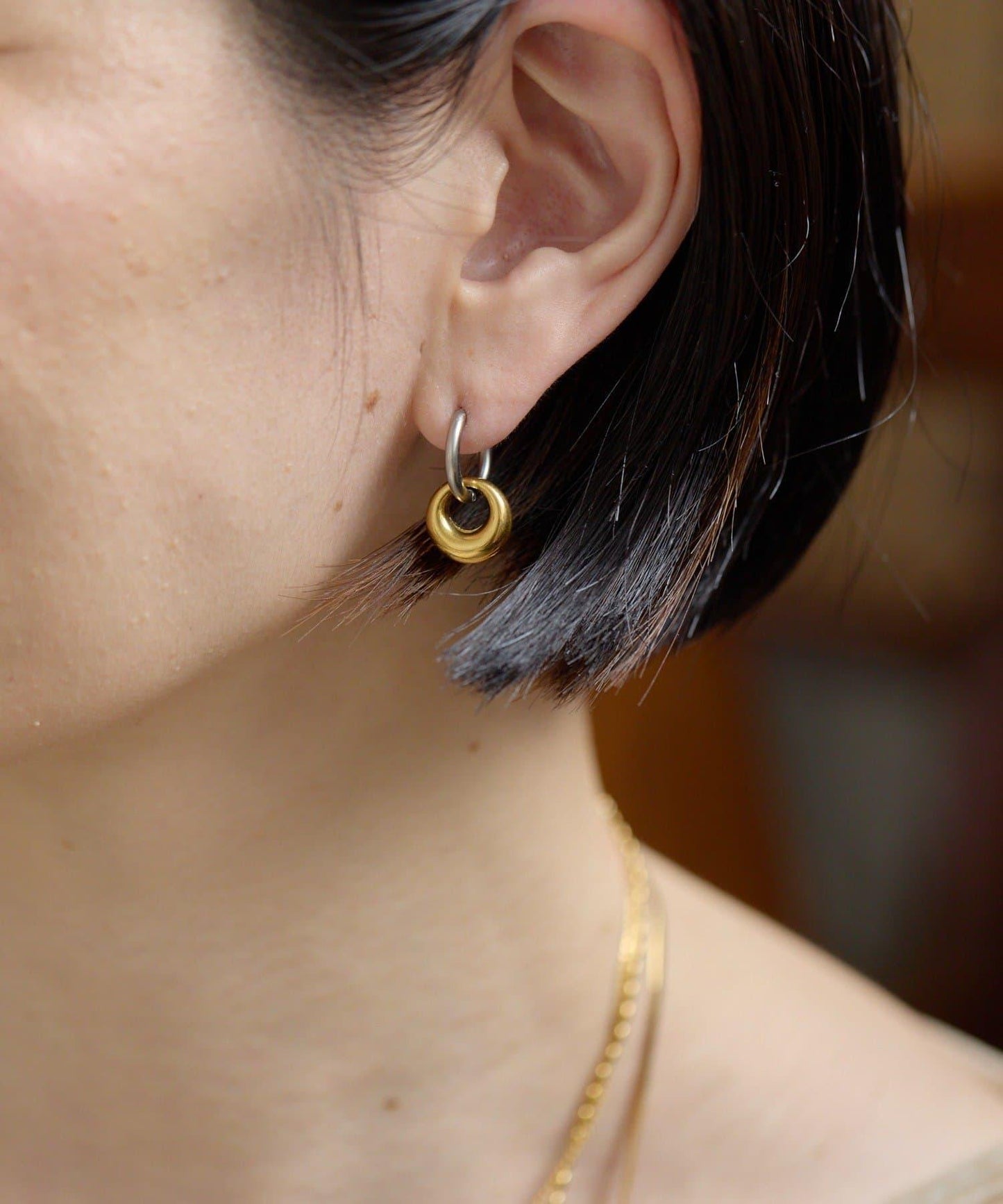 《金屬過敏適用/不鏽鋼》寬環雙色耳環