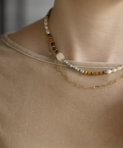 《金屬過敏適用/不鏽鋼》天然石×鏈條套裝項鍊