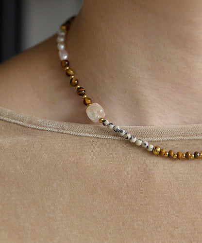 《金屬過敏適用/不鏽鋼》天然石×鏈條套裝項鍊