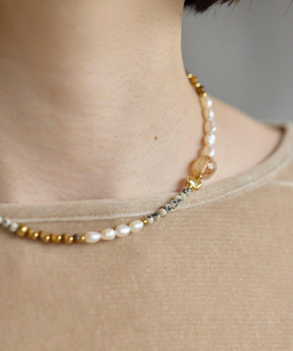 《金屬過敏適用/不鏽鋼》天然石×鏈條套裝項鍊