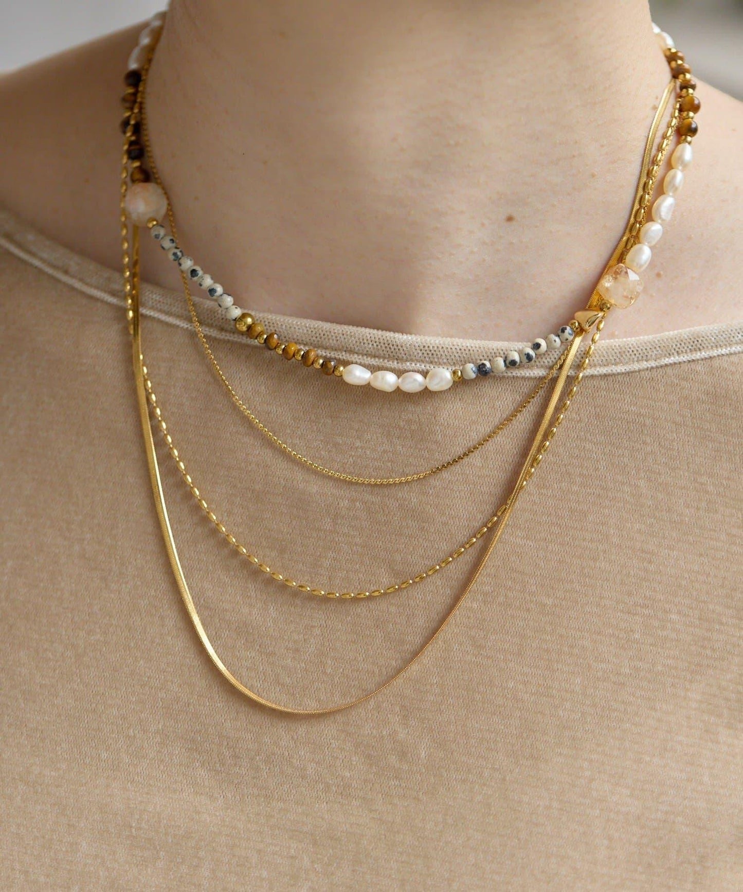 《金屬過敏適用/不鏽鋼》天然石×鏈條套裝項鍊