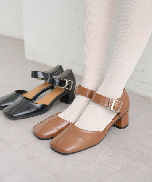 方扣方頭高跟鞋