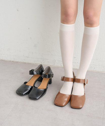 方扣方頭高跟鞋