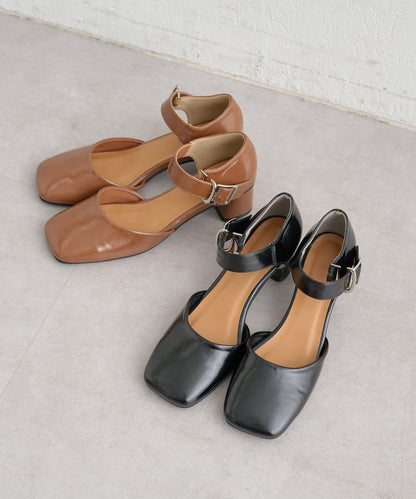 方扣方頭高跟鞋