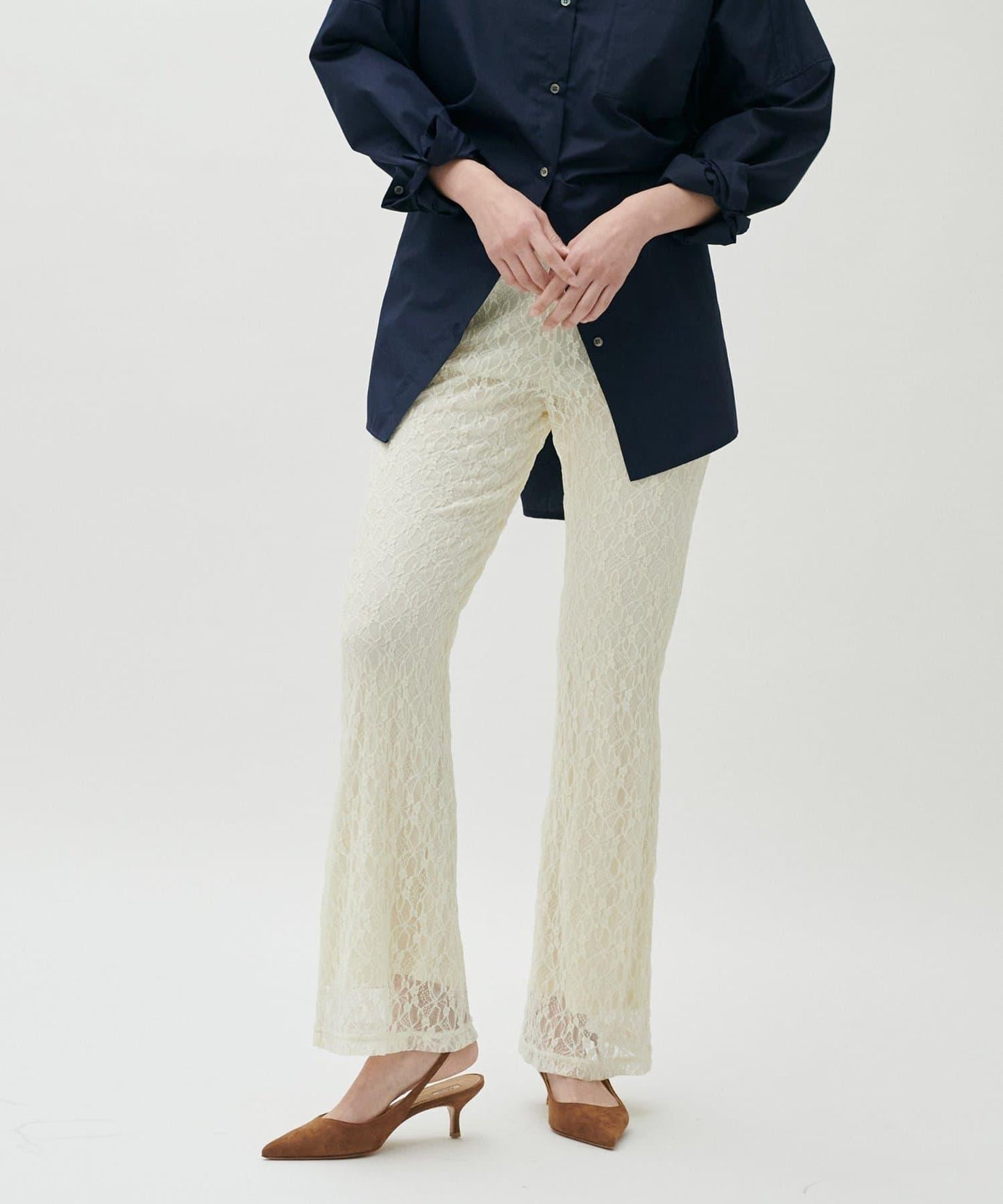 軟蕾絲拼接長褲