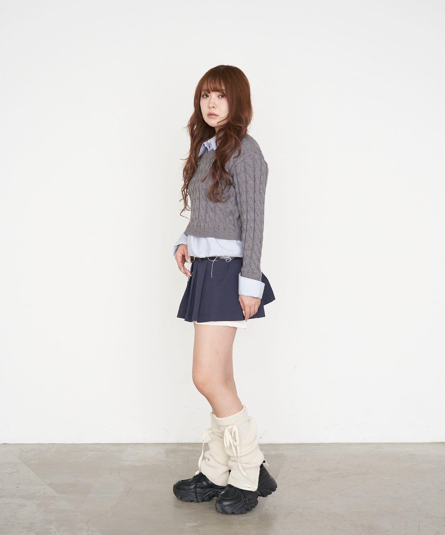 疊搭腰帶褶皺迷你半身裙