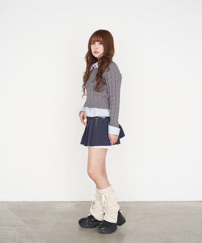 疊搭腰帶褶皺迷你半身裙