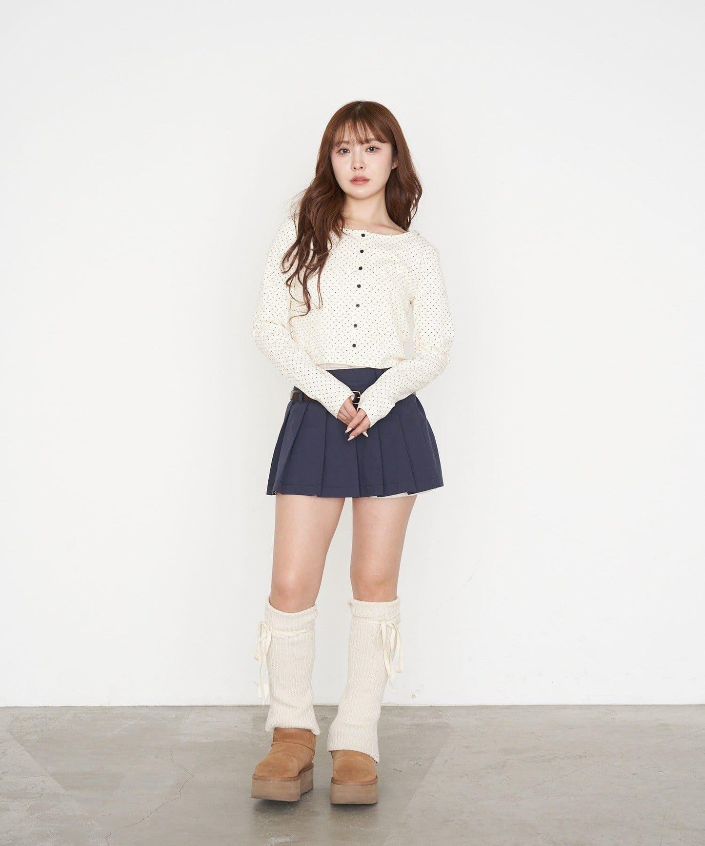 疊搭腰帶褶皺迷你半身裙